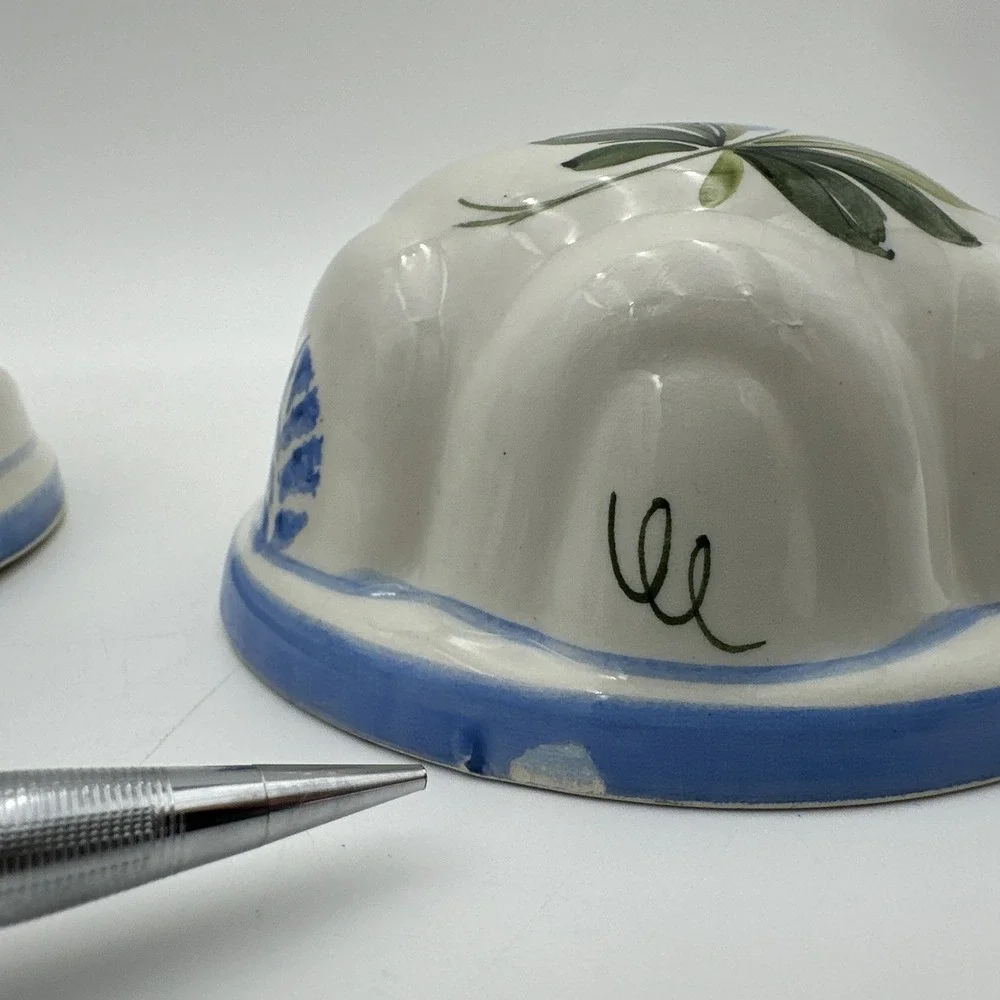 Ceramiche ABC Bassano Italy Mold Set of 2 White Blue Floral Hand Painted Vintage